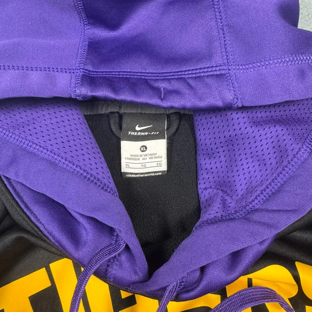 Nike LSU Tigers Therma-FIT Hoodie Mens XL Black Purple Colorblock Sweatshirt